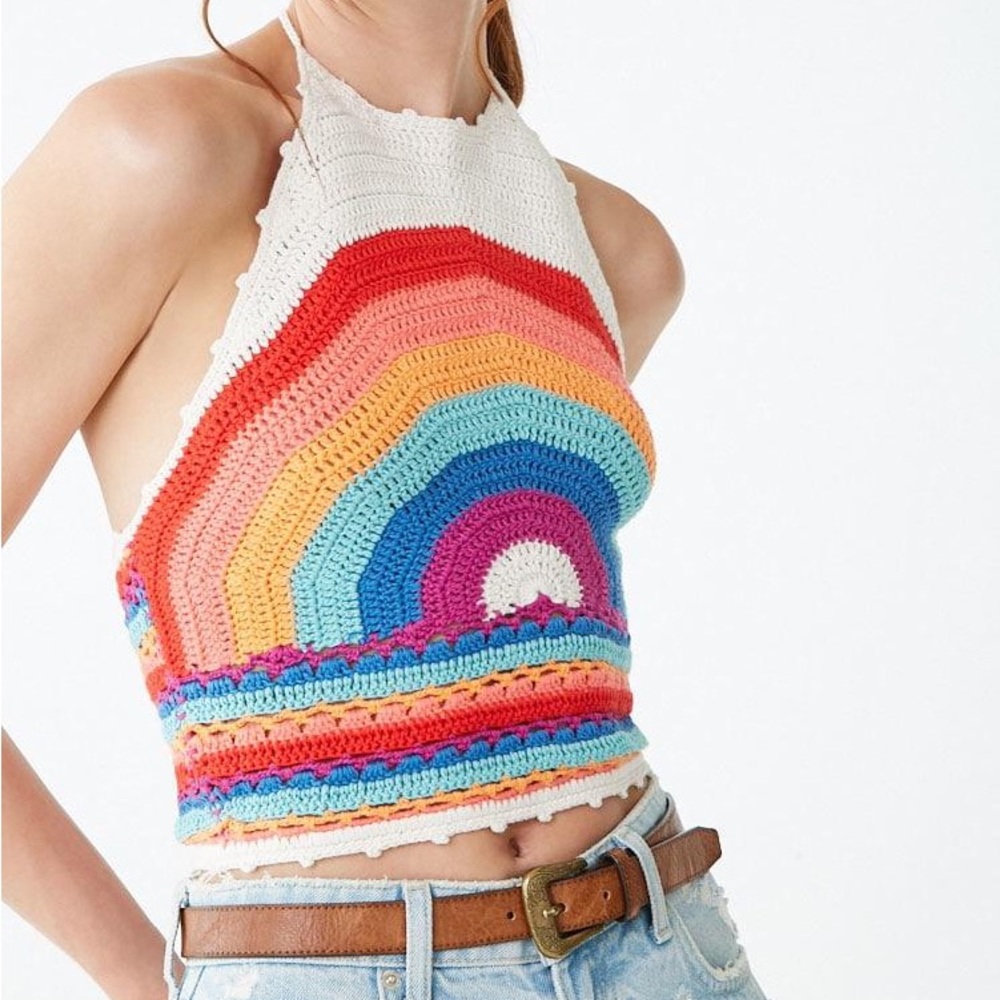 Beautiful crochet rainbow festival halter top - Forever 21